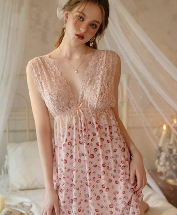 Pink Floral Lace Nightgown