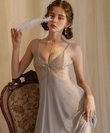 Grey Lace Chiffon Nightgown