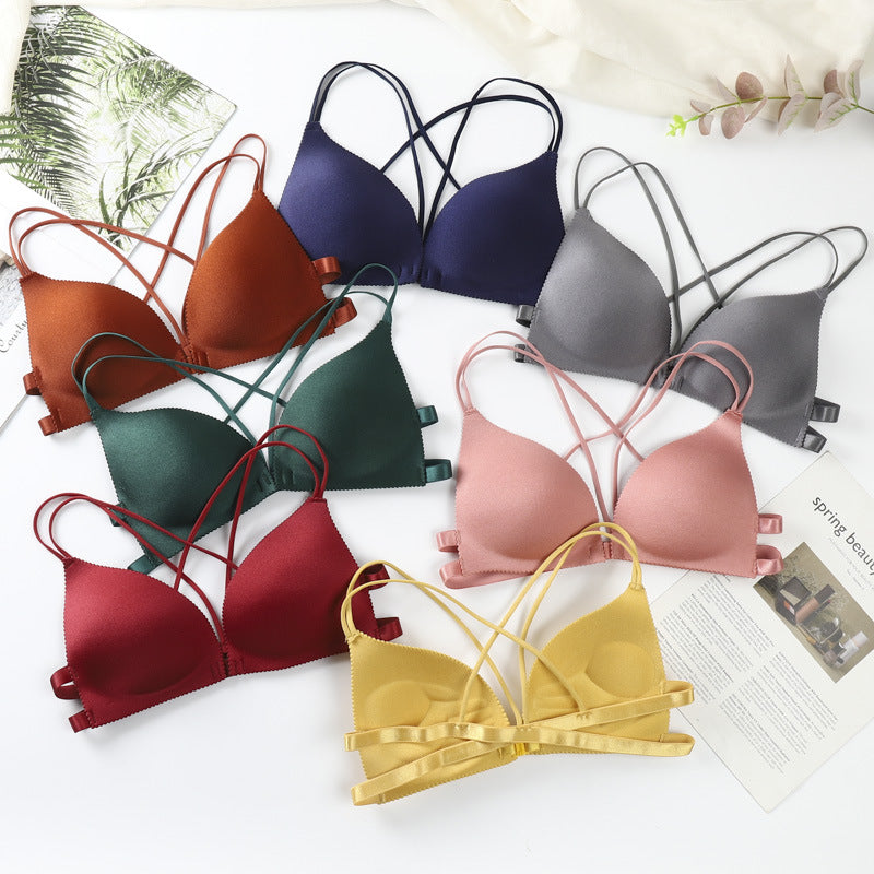 Front Open Hand Shaped Light Padded Strings Bra