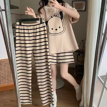 Striped Pajama Pants & Cartoon Top Set