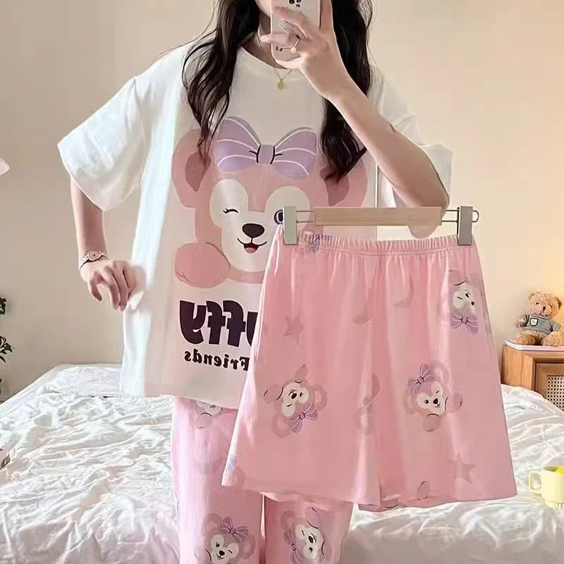 Cute Pink Bear Print Pajama Set