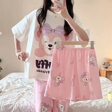 Cute Pink Bear Print Pajama Set